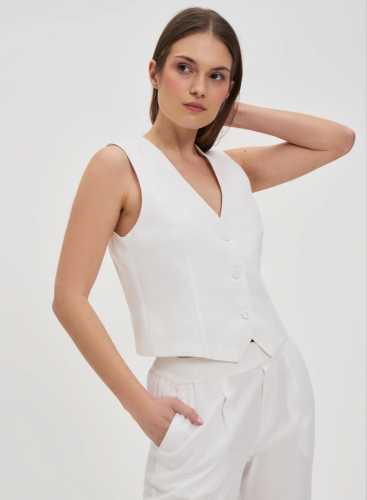 Жилет з додаванням льону L-KA-4618 WHITE
