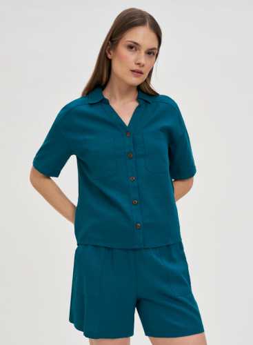 Блузка з додаванням льону L-KO-4644 D.GREEN