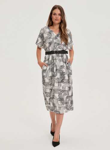 Сукня з додаванням льону L-SU-4653 OFF WHITE