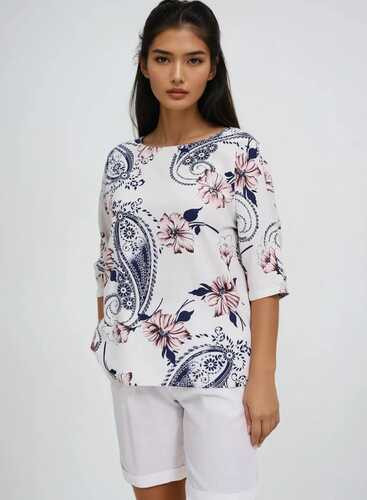 Блузка з додаванням льону L-KO-4666 WHITE