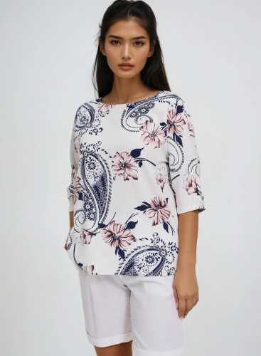 Блузка з додаванням льону L-KO-4666 WHITE