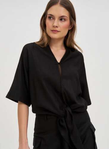 Блузка з додаванням льону L-KO-4641 BLACK