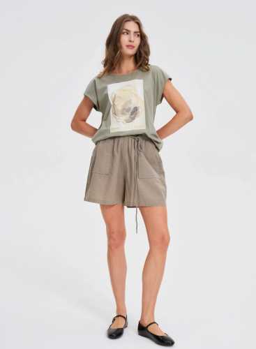 Шорти з додаванням льону L-SH-4615 OLIVE