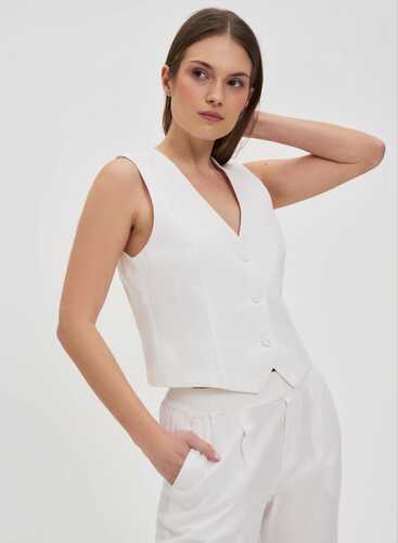 Жилет з додаванням льону L-KA-4618 WHITE