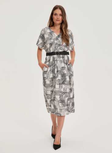 Сукня з додаванням льону L-SU-4653 OFF WHITE