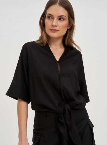 Блузка з додаванням льону L-KO-4641 BLACK